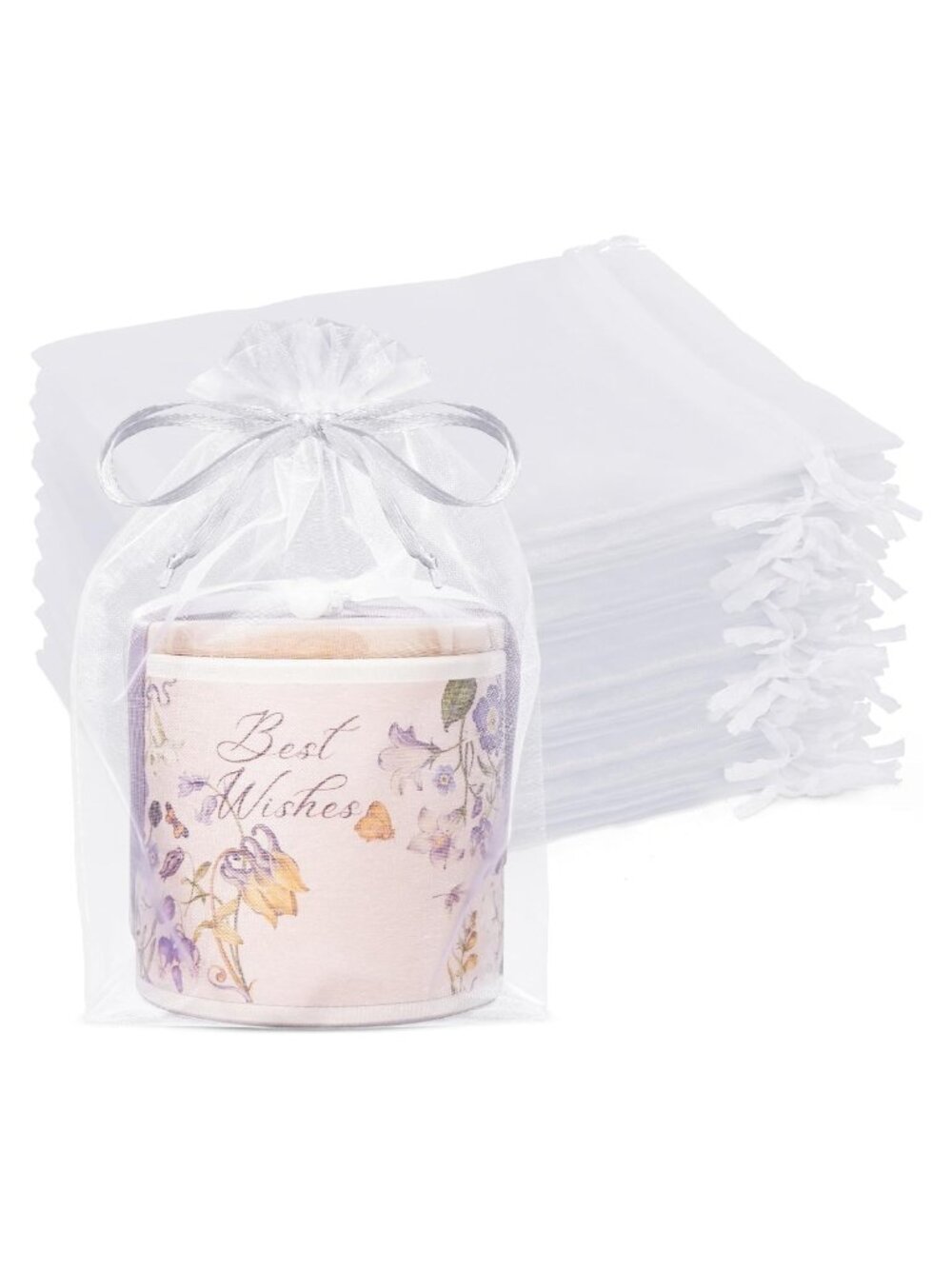 100Pcs Organza Drawstring Gift Bags 6.5x9 Sheer Mesh Party Favor Pouches